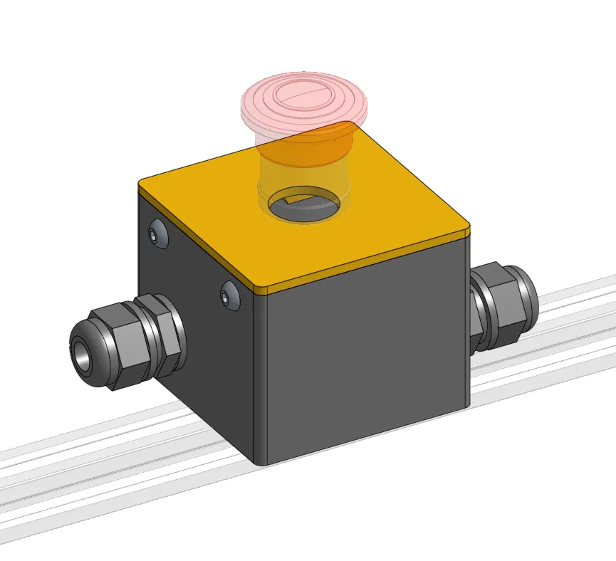 ECE 398 Students Designed an E-Stop Enclosure for Standard 22mm E-Stop Buttons that Fits to 20mm x 20mm T-Slot Extrusion