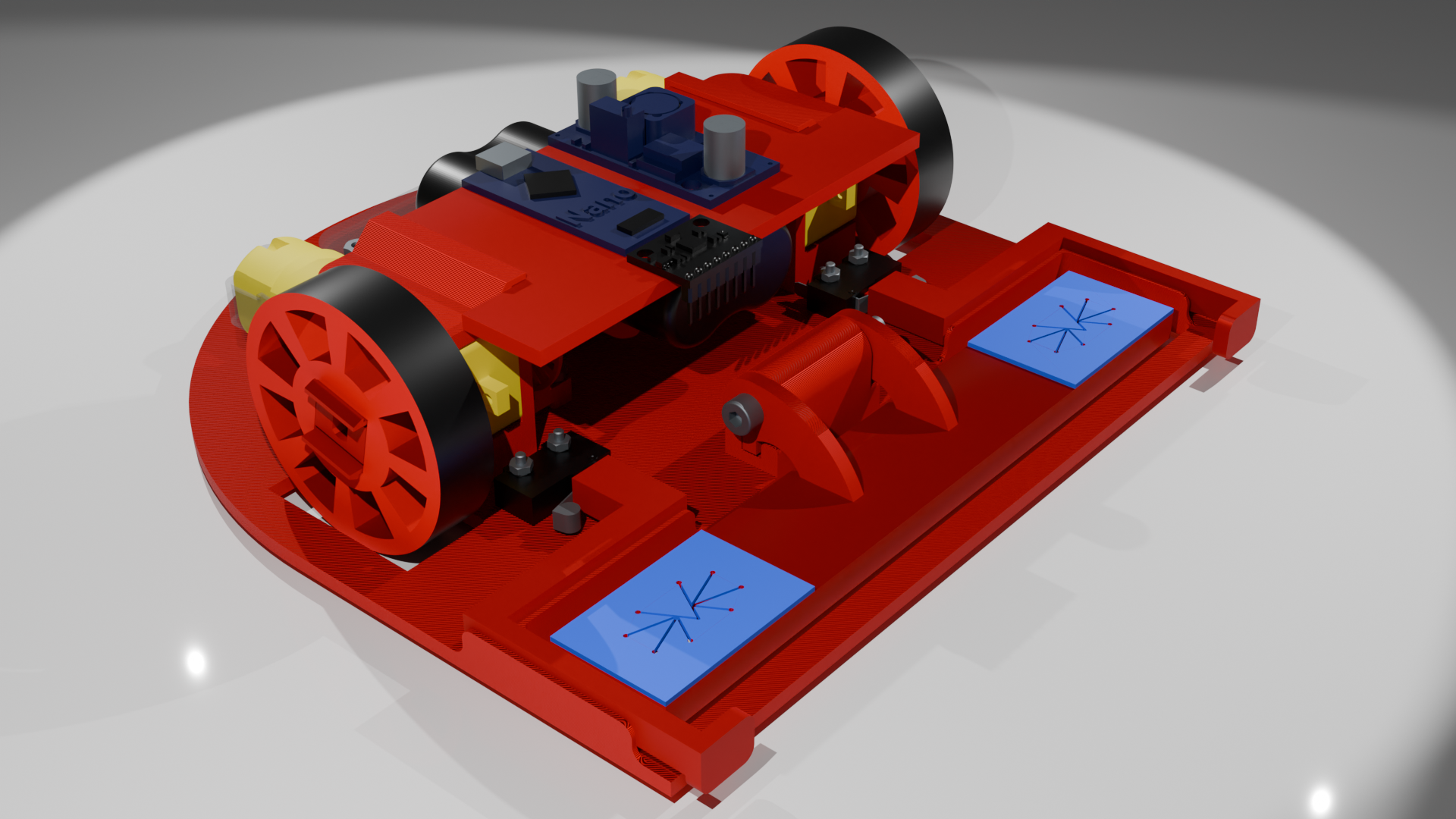 a 3d printed robot with wheels for erasing whiteboards