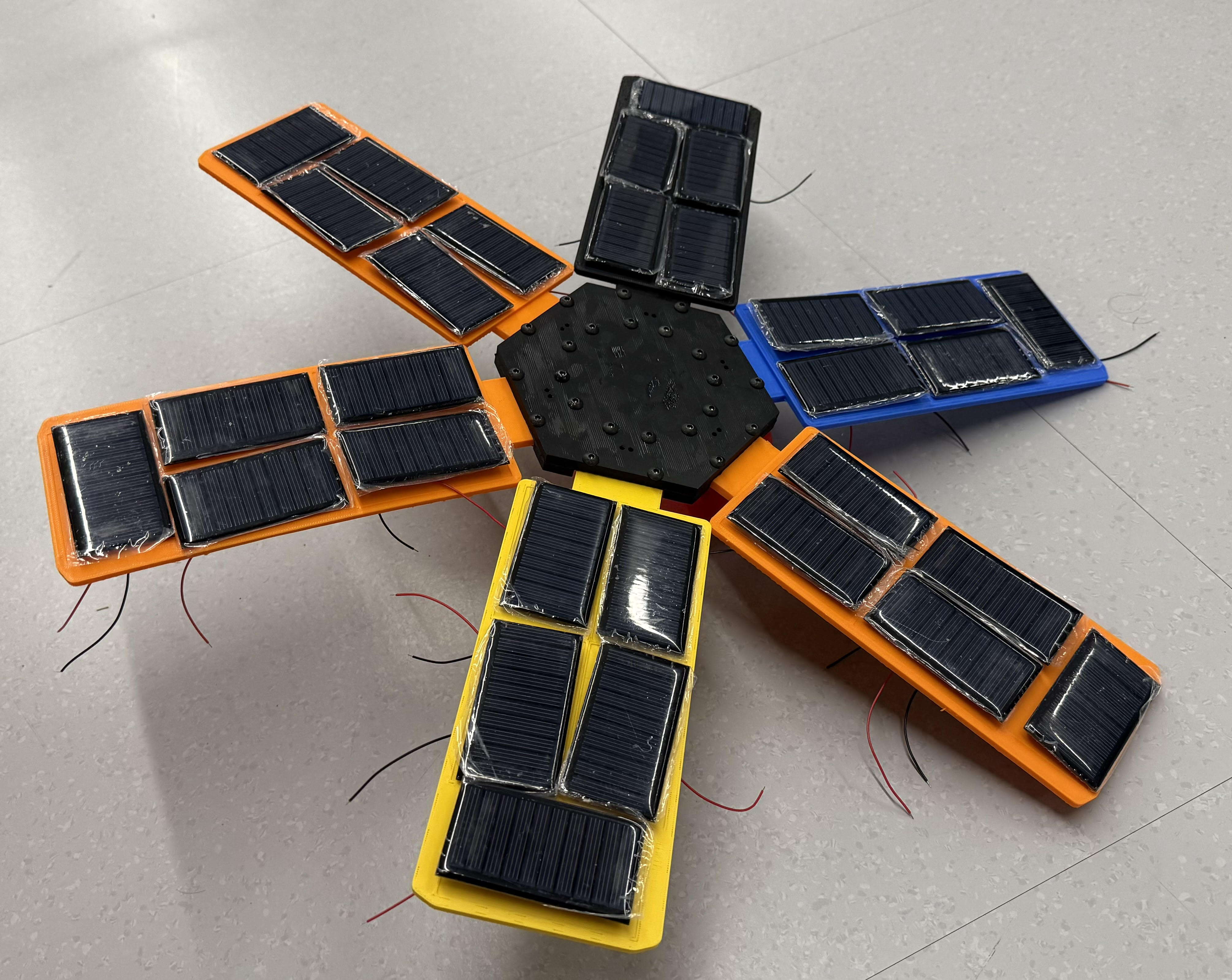 a 3d printed 6 petaled solar array